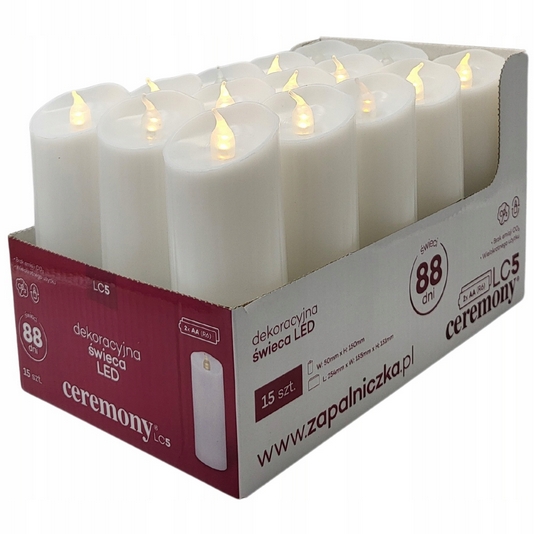 Ekologické LED Vložky na Sviečky LC5, 15 cm, 15 ks - Neutrálna Biela